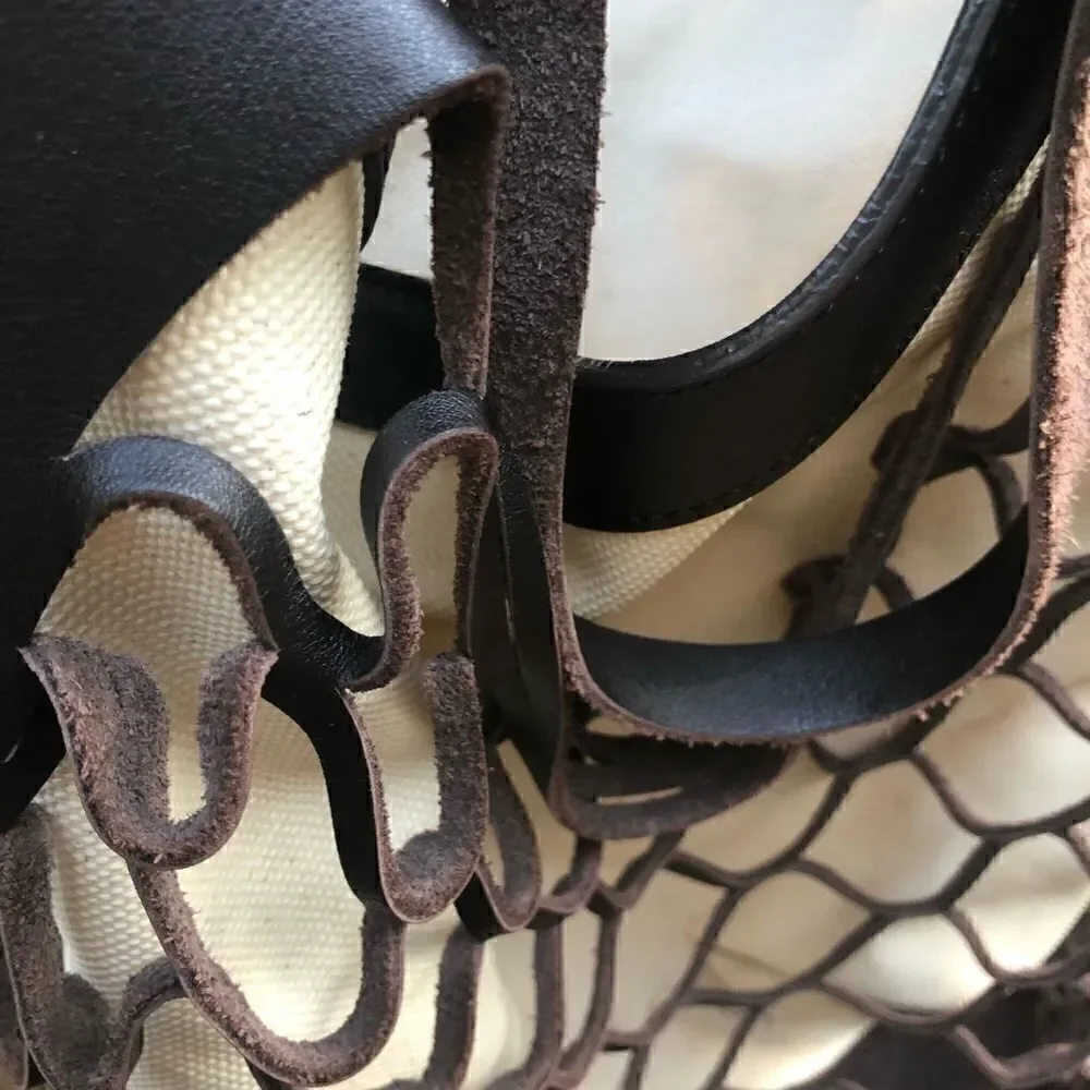 BCBG MAX AZRIA New Leather/ Linen-Fishnet Tote